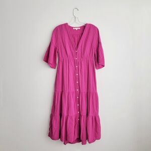 XiRENA Pink Gauze Tiered Midi Dress